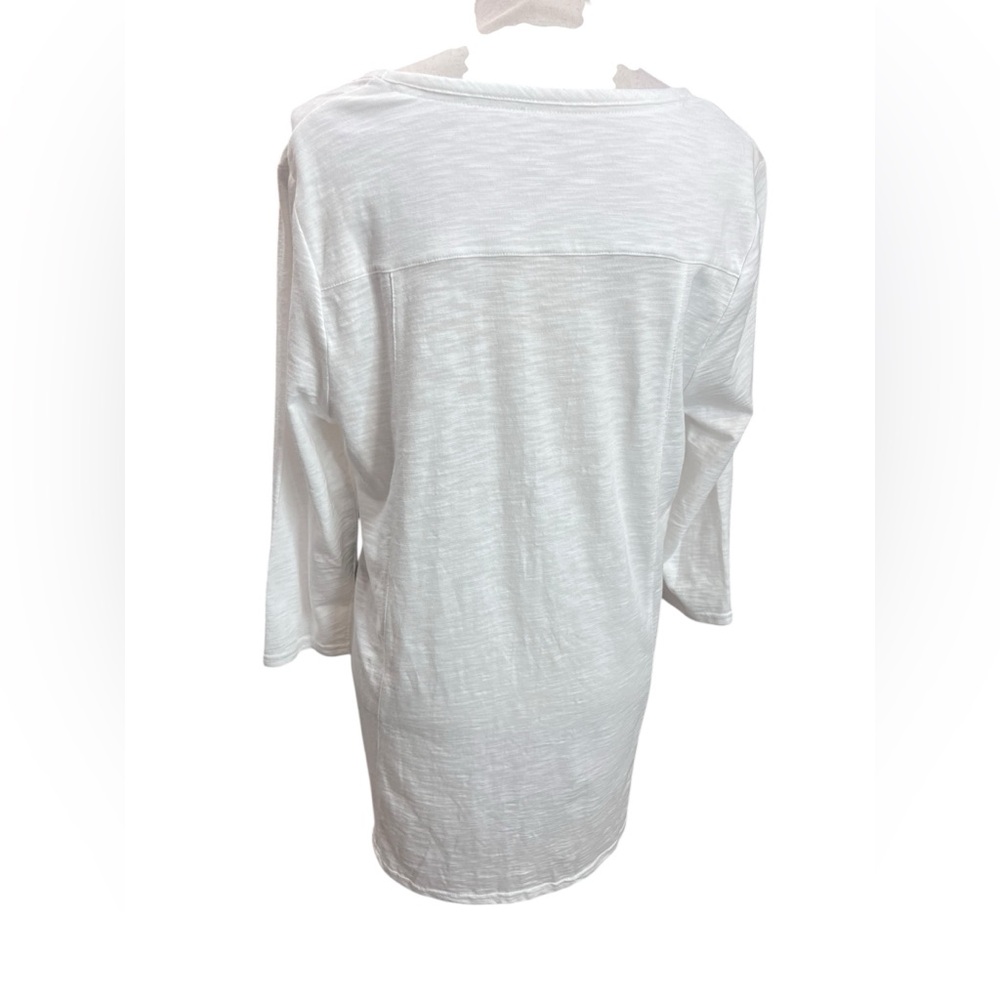 Chico’s Beaded Floral Appliqué Top Size M White Cotton Modal 3/4 Sleeve Boho Tee - Picture 4 of 10